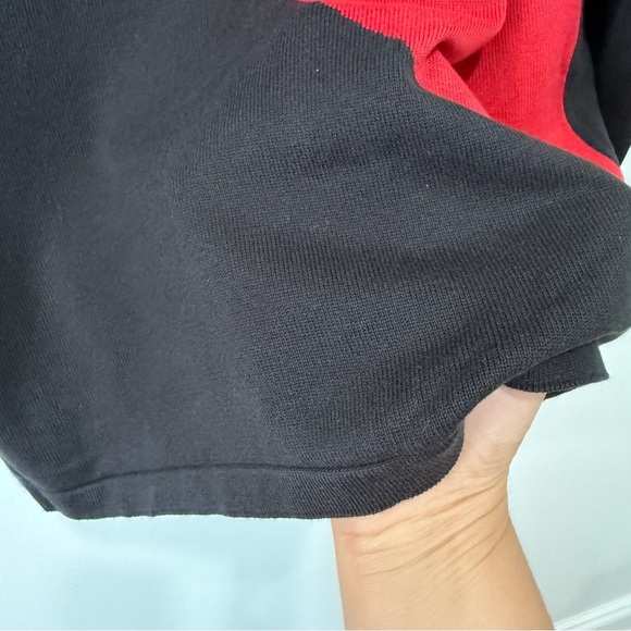 Black and Red Colorblock Sweater with Geometric Design and Mockneck - Picture 5 of 14